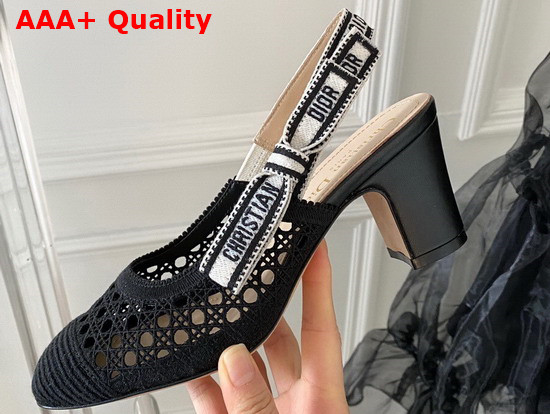 Dior and Moi Slingback Pump Black Cannage Embroidered Mesh Replica