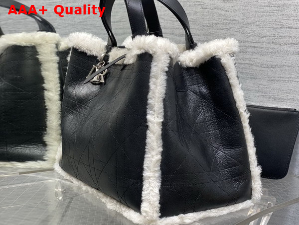 DiorAlps Large Dior Toujours Bag in Black Macrocannage Crinkled Calfskin and Merino Wool Replica