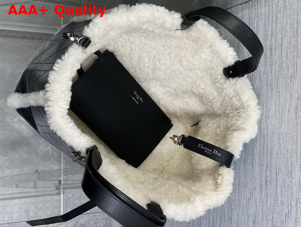 DiorAlps Large Dior Toujours Bag in Black Macrocannage Crinkled Calfskin and Merino Wool Replica
