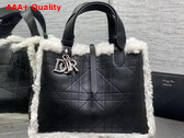 DiorAlps Medium Dior Toujours Bag in Black Macrocannage Crinkled Calfskin and Merino Wool Replica