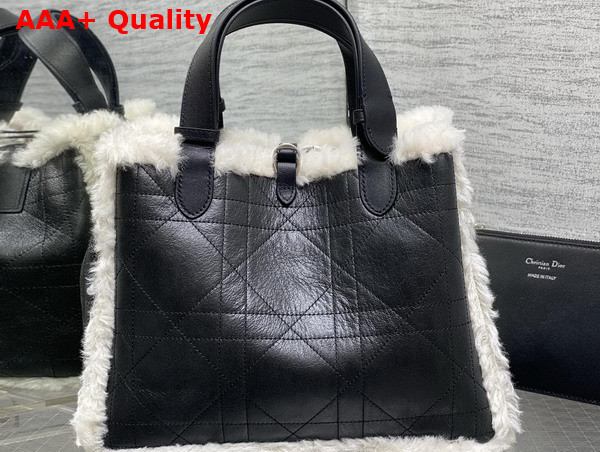 DiorAlps Medium Dior Toujours Bag in Black Macrocannage Crinkled Calfskin and Merino Wool Replica