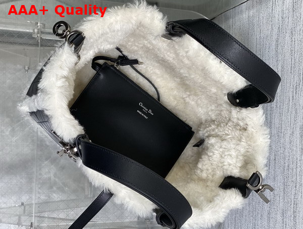 DiorAlps Medium Dior Toujours Bag in Black Macrocannage Crinkled Calfskin and Merino Wool Replica