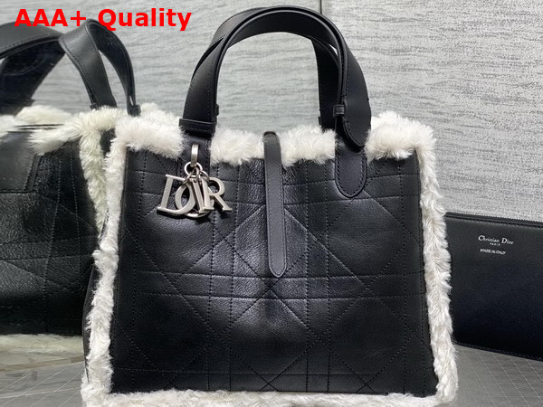 DiorAlps Medium Dior Toujours Bag in Black Macrocannage Crinkled Calfskin and Merino Wool Replica
