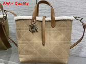 DiorAlps Medium Dior Toujours Vertical Tote Bag in Bige Macrocannage Suede Calfskin and Ecru Merino Wool Replica