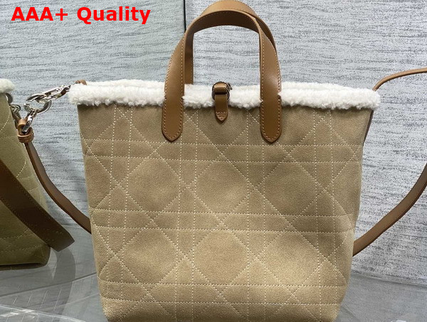 DiorAlps Medium Dior Toujours Vertical Tote Bag in Bige Macrocannage Suede Calfskin and Ecru Merino Wool Replica