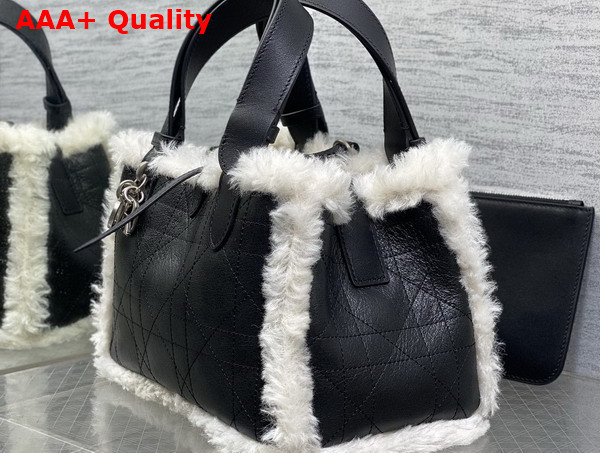 DiorAlps Small Dior Toujours Bag in Black Macrocannage Crinkled Calfskin and Merino Wool Replica