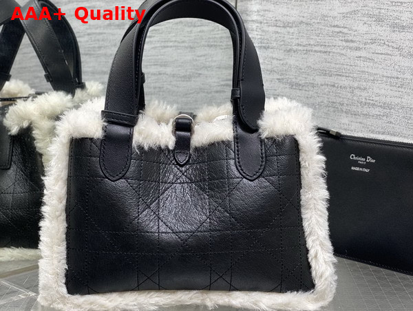 DiorAlps Small Dior Toujours Bag in Black Macrocannage Crinkled Calfskin and Merino Wool Replica