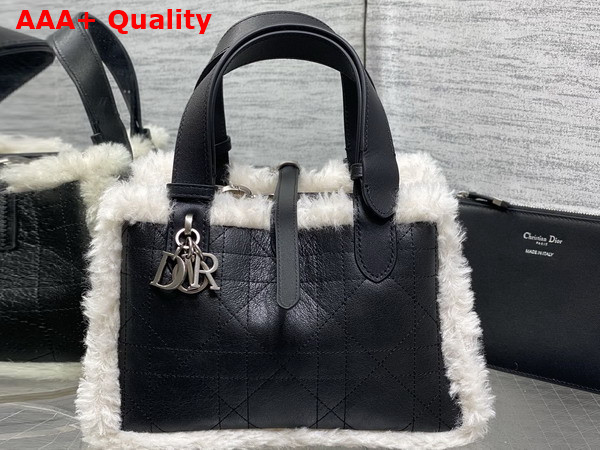 DiorAlps Small Dior Toujours Bag in Black Macrocannage Crinkled Calfskin and Merino Wool Replica
