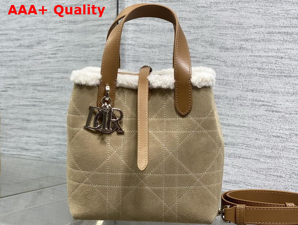 DiorAlps Small Dior Toujours Vertical Tote Bag in Bige Macrocannage Suede Calfskin and Ecru Merino Wool Replica