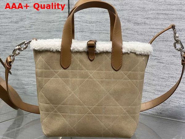 DiorAlps Small Dior Toujours Vertical Tote Bag in Bige Macrocannage Suede Calfskin and Ecru Merino Wool Replica
