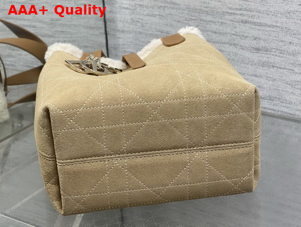 DiorAlps Small Dior Toujours Vertical Tote Bag in Bige Macrocannage Suede Calfskin and Ecru Merino Wool Replica