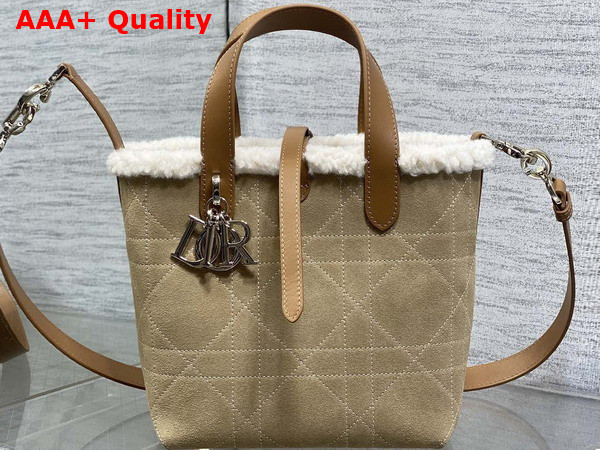 DiorAlps Small Dior Toujours Vertical Tote Bag in Bige Macrocannage Suede Calfskin and Ecru Merino Wool Replica