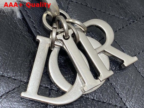 DiorAlps Small Dior Toujours Vertical Tote Bag in Black Macrocannage Lambskin with Aged Effect and Ecru Merino Wool Replica