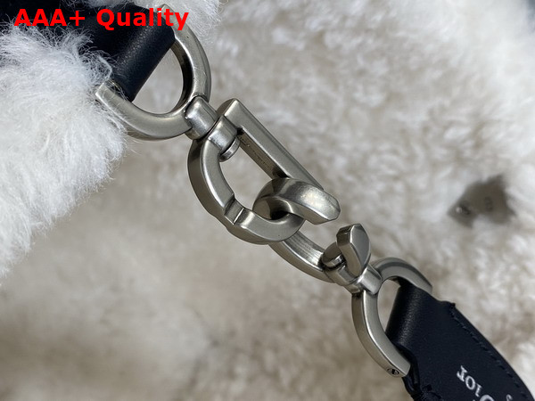 DiorAlps Small Dior Toujours Vertical Tote Bag in Black Macrocannage Lambskin with Aged Effect and Ecru Merino Wool Replica