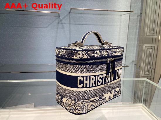 DiorTravel Vanity Case Blue Toile de Jouy Embroidery Replica