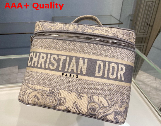 DiorTravel Vanity Case Gray Toile de Jouy Embroidery Replica