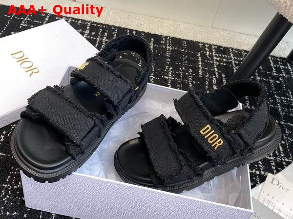 Dioract Sandal Black Fringed Cotton Canvas Replica