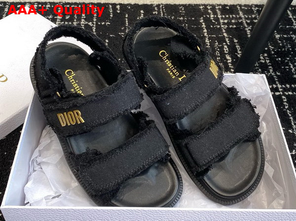 Dioract Sandal Black Fringed Cotton Canvas Replica
