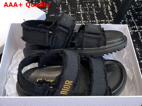 Dioract Sandal Black Fringed Cotton Canvas Replica