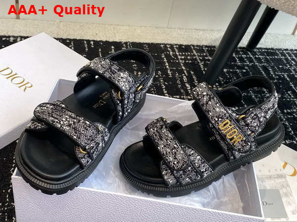 Dioract Sandal Black and White Houndstooth Tweed Replica