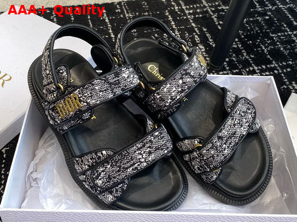 Dioract Sandal Black and White Houndstooth Tweed Replica