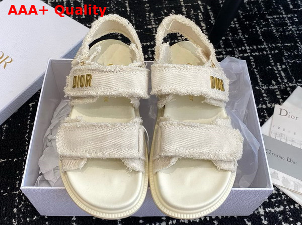 Dioract Sandal Ecru Fringed Cotton Canvas Replica