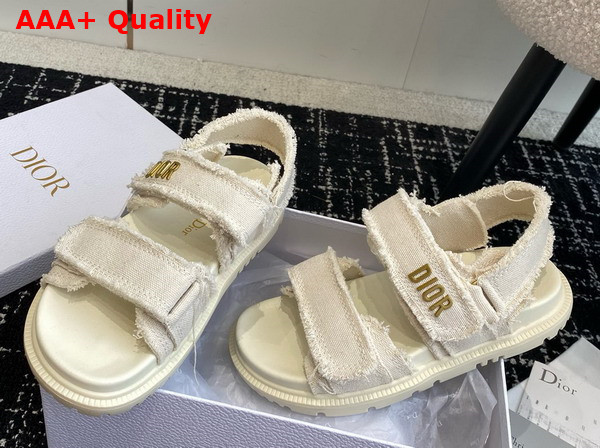 Dioract Sandal Ecru Fringed Cotton Canvas Replica