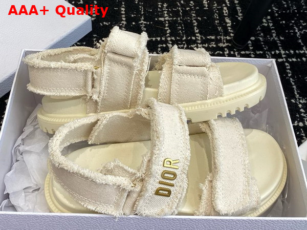 Dioract Sandal Ecru Fringed Cotton Canvas Replica