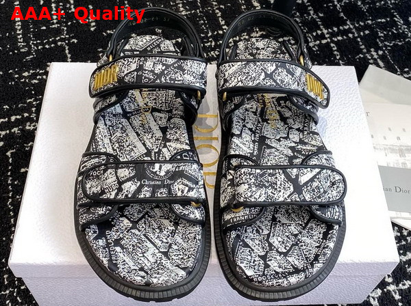 Dioract Sandal White and Black Technical Fabric with Plan de Paris Print Replica