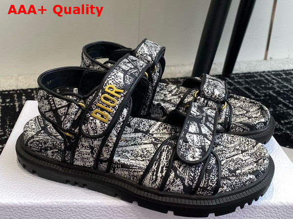 Dioract Sandal White and Black Technical Fabric with Plan de Paris Print Replica