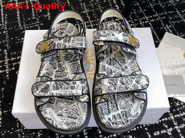 Dioract Sandal White and Navy Blue Technical Fabric with Plan de Paris Print Replica