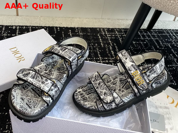 Dioract Sandal White and Navy Blue Technical Fabric with Plan de Paris Print Replica