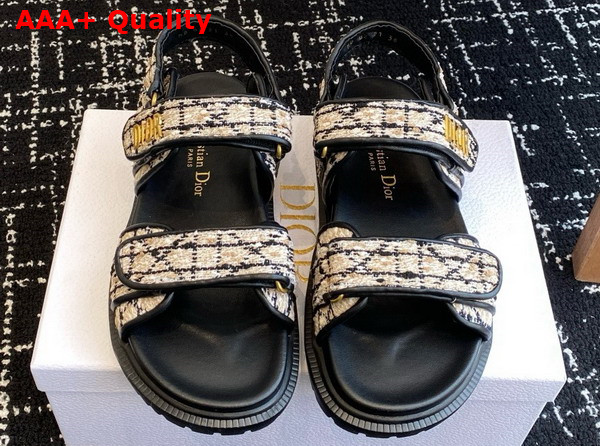Dioract Sandal in Beige and Black Cannage Tweed Replica