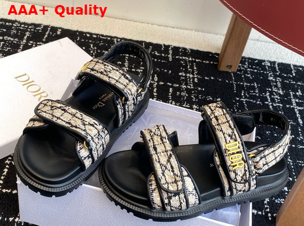 Dioract Sandal in Beige and Black Cannage Tweed Replica