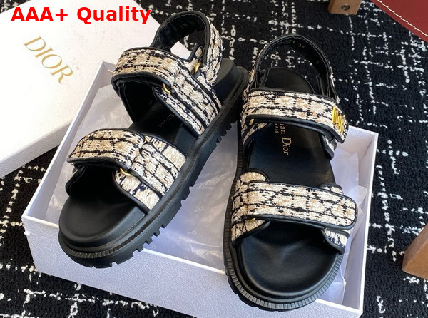 Dioract Sandal in Beige and Black Cannage Tweed Replica