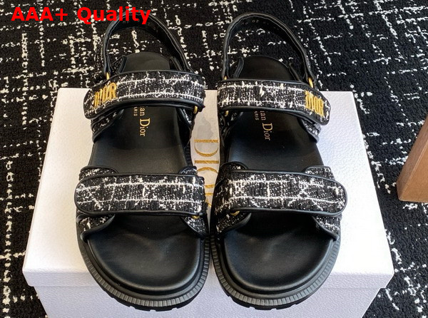Dioract Sandal in Black and White Cannage Tweed Replica