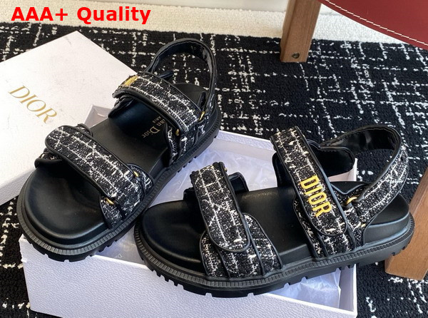 Dioract Sandal in Black and White Cannage Tweed Replica