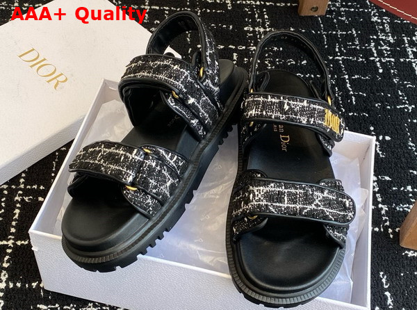 Dioract Sandal in Black and White Cannage Tweed Replica