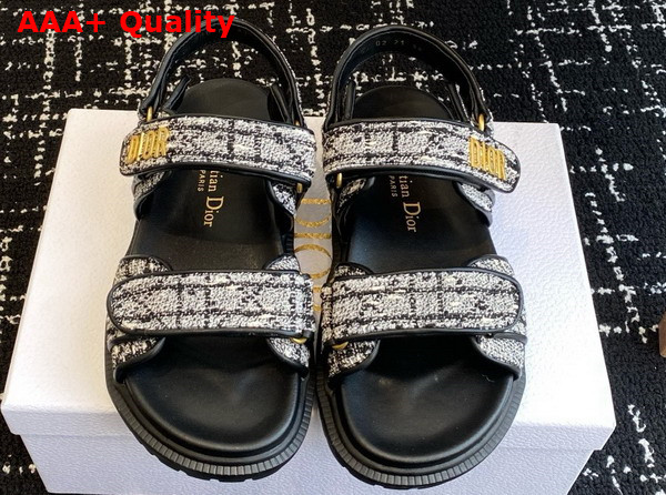 Dioract Sandal in White and Black Cannage Tweed Replica