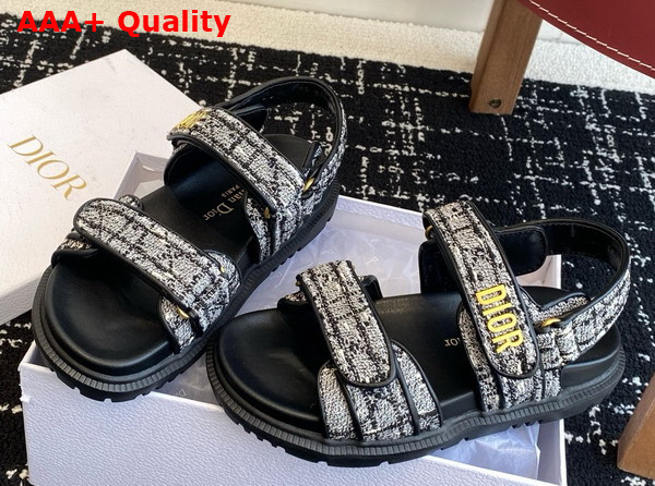 Dioract Sandal in White and Black Cannage Tweed Replica