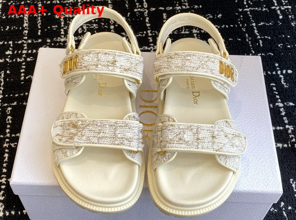 Dioract Sandal in White and Gold Tone Cannage Tweed Replica