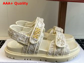 Dioract Sandal in White and Gold Tone Cannage Tweed Replica