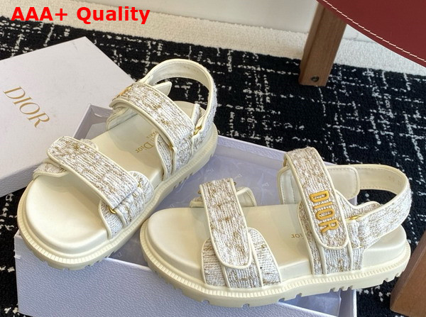 Dioract Sandal in White and Gold Tone Cannage Tweed Replica