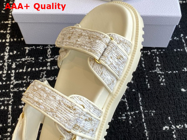 Dioract Sandal in White and Gold Tone Cannage Tweed Replica