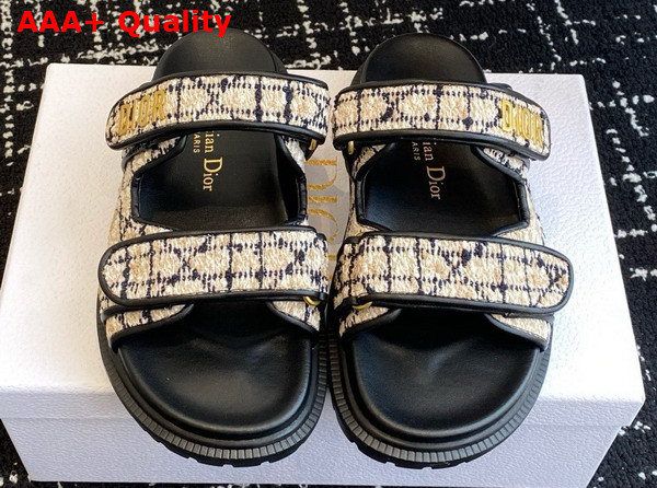 Dioract Slide Beige and Black Cannage Tweed Replica
