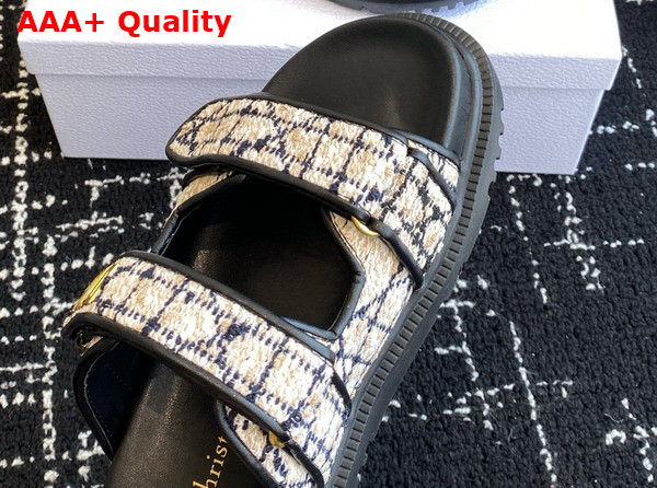 Dioract Slide Beige and Black Cannage Tweed Replica