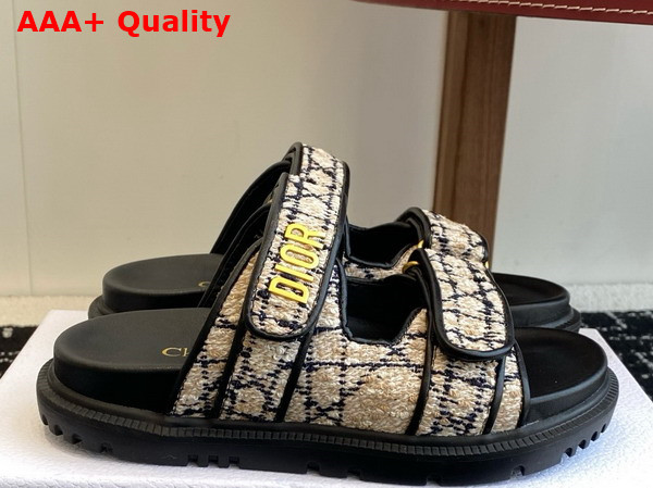 Dioract Slide Beige and Black Cannage Tweed Replica