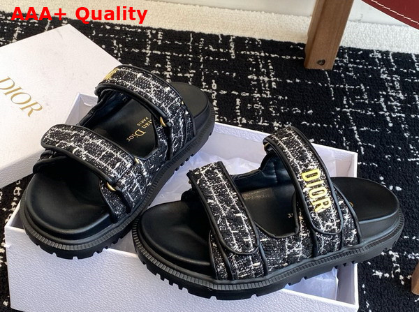 Dioract Slide Black and White Cannage Tweed Replica