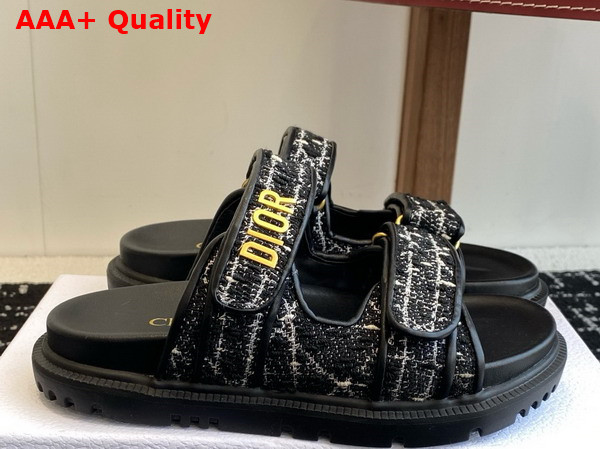 Dioract Slide Black and White Cannage Tweed Replica