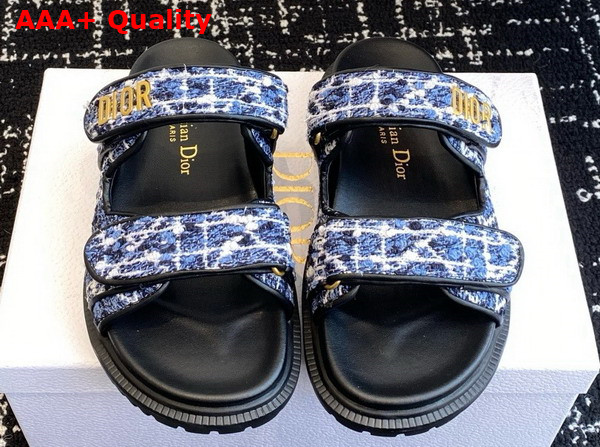 Dioract Slide Denim Blue Cannage Tweed Replica